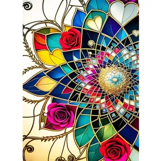 XWDYBDP DIY Glasmalerei Diamantmalerei-Sets, 5D Luxury Buntglas Diamond Painting für Anfänger Erwachsene Diamond Embroidery DIY Vollbohrung Rose Mandala Diamantkunst Wohndekoration 30x40 cm