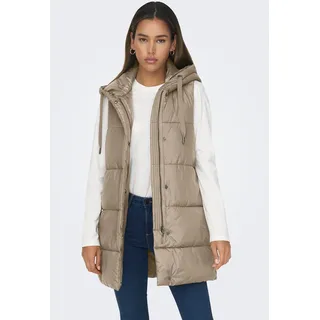 Steppweste ONLY "ONLASTA – Lange Steppweste mit Kapuze für kalte Tage", Damen, Gr. S, silber (silber mink), Web, Obermaterial: 100% Polyester, unifarben, regular fit taillenbedeckt, Westen Steppweste, regular fit, modisch, Web, Polyester, Kapuze, Topseller