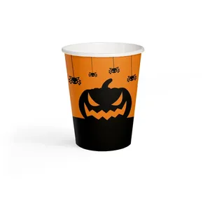 PAW - Pappbecher (250 ml) I 8 Stück I Einwegbecher Ideal für Halloween, Herbst, Partys, Geburtstag I Papierbecherdruck auf Wasserbasis I Partybedarf 100% Biologisch Abbaubar I Funny Halloween