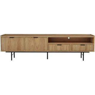 Beautysofa Lowboard Evron mit 2 Schubalden und 2 Tür, Walnuss , Eichefarben , Metall , 200x55x40 cm , Wohnzimmer, TV Möbel, Lowboards, Lowboards stehend