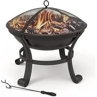 Feuerschale mit Funkenschutz, Feuerkorb Feuerstelle für Heizung, Garten, Camping, Terrasse, Ø 55 cm, Schwarz