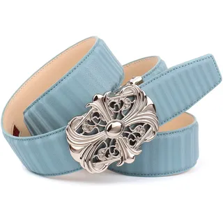Anthoni Crown Damengürtel Leder blau/silber 110
