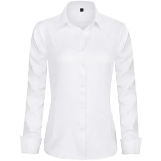 J.VER Damen-Hemden, langärmelig, Knopfleiste, knitterfrei, solide Arbeitsbluse, A-weiß, X-Groß