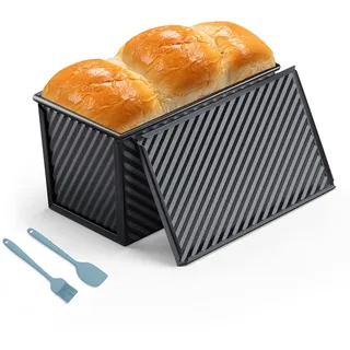 Brotbackform mit Deckel, Toastbrot Backform 450g, Antihaft Brotformen, Mit Ölpinsel und Schaber, Wiederverwendbar Kohlenstoffstahl Backform, für Hausgemachtes Brot, Toast, Gebäck, Ofenfest, Schwarz