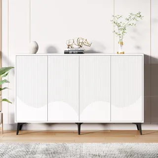 Merax Sideboard Kommode mit verstellbaren Einlegeböden, Multifunktionales Highboard mit Metallbeine, Stauraum für Wohnzimmer, Esszimmer und Küche Weiß - Weiß