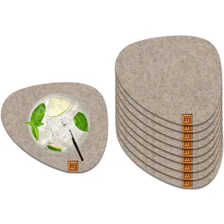 Miqio® Design Filzuntersetzer Stone | 10er-Set | 13 x 11 cm | Nachhaltige Oekotex Glasuntersetzer aus Filz | 10 Untersetzer für Getränke, Gläser, Kerzen, Tassen, Bar | Tischdeko | Beige