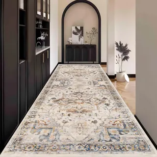 Waazgle Läufer Teppich Flur küche Schlafzimmerteppich Boho Style Waschbar | 120x600cm Waschbar rutschfest Lang küche Wohnzimmerteppich Vintage Bunt Meterware für Flurläufer Esszimmer Korridor