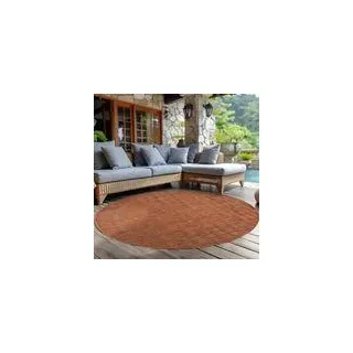 Outdoor Teppich Einfarbig Wetterfest Terasse Balkon Garten Küchenteppich Flachgewebe Sisal Optik, Größe: 120 cm Rund, Farbe: Kupfer
