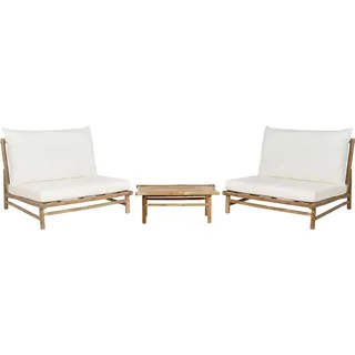 BELIANI Lounge Set Hellbraun Bambusholz 3-Teilig mit Auflagen Cremeweiß Stoff Rustikal Innen- und Außenbereich Outdoor Terrasse Ausstattung Sitzmöbel - Braun, Weiß
