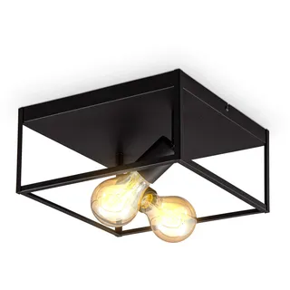 B.K.Licht - Deckenlampe schwenkbar, E27 Fassung, Retro, 2-flammig, Schwarz