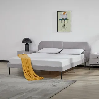 Polsterbett ‘Porvoo’ Kiefernholz Textil 160 x 200 cm Grau - Grau