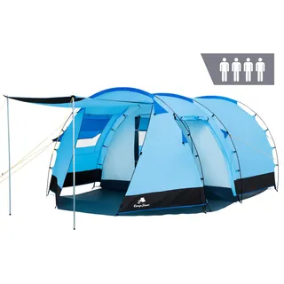 CampFeuer Zelt Super+ für 4 Personen, Blau / Schwarz, XXL Tunnelzelt mit 2 Eingängen und Vordach