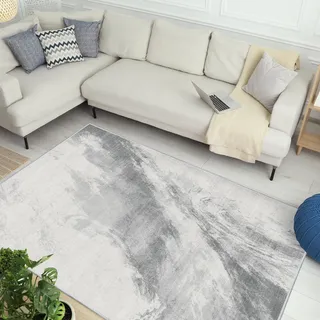Vamcheer Moderner Wohnzimmer Teppich - Flauschiger, Waschbarer Orient-Teppich für Arbeitszimmer, Büro, Super Weich, Anti-Rutsch, Hellgrau 120x170