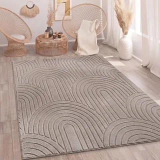 Paco Home Teppich Wohnzimmer Schlafzimmer Hochflor Weich Uni 3D-Optik Pflegeleicht Modernes Design Waschbar Taupe, Grösse:120x160 cm