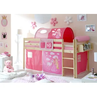 TICAA Hochbett Malte 90 x 200 cm Kiefer massiv lackiert rosa