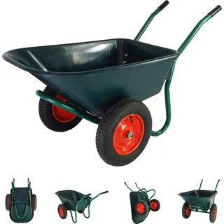 2-Rad Schubkarre 100 L 160 kg Gartenschubkarre Lufträder Stahlfelge kippsicher Kunststoffwanne