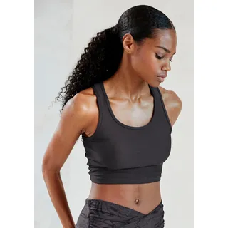 LASCANA ACTIVE Crop-Top Sporttop mit Ringerrücken und Logodruck, schwarz