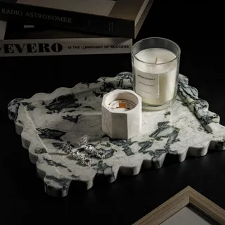 WORHE Marmor Badezimmertablett, Gewelltes rechteckiges Steintablett Rechteck für Schmuck,Makeup Calacatta Viola dekotablett für Badezimmer und Küchentheke WH048