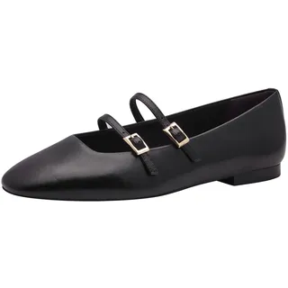 TAMARIS Damen Ballerina mit Strap Leder flach, schwarz, 40 EU