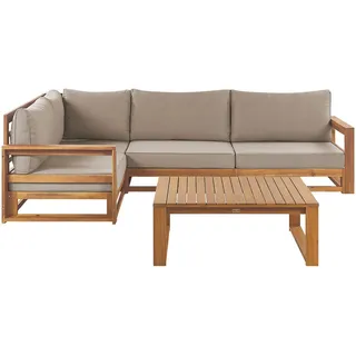 Beliani Lounge SET 4-Sitzer zertifiziertes Holz heller holzfarbton modular Auflagen taupe Timor , Taupe , rechteckig , FSC 100% , Gartenmöbel, Gartengarnituren, Gartenmöbel-Sets