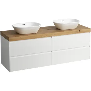 LAUFEN LANI Waschtischplatte wildeiche inklusive Unterschrank, 1 Ausschnitt links und rechts, 1570x495x580mm, H4065941122601, Farbe: Weiß matt