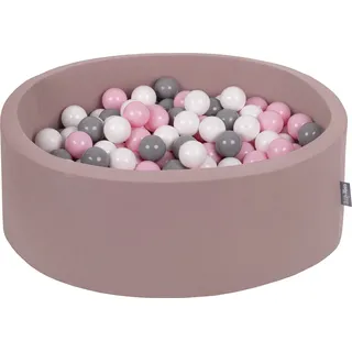 KiddyMoon rund bällebad bällepool 90x30cm/300 bälle ? 7cm ballgruben für babys spielbad kleinkinder, hergestellt in der eu, erikafarben: weiß/grau/puderrosa