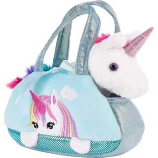 Brubaker Regenbogen Plüsch Einhorn in Handtasche - 20 cm - Plüschtier in Tasche - Stofftier Kuscheltier - Mint Blau