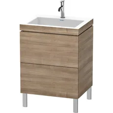 Duravit L-Cube Möbelwaschtisch c-bonded mit Unterbau bodenstehend, 60x48 cm, 2 Auszüge, ohne Überlauf, 1 Hahnloch, Farbe: Tessiner Kirschbaum