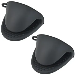 CAM2 Topflappen Silikon Topf Halter Herd Mini Mitt Kochen Pinch Grips Küche Hitzebeständige Lösung - 2 Stück (Schwarz)