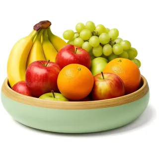 Jungle Culture Große Bambus-Obstschale 30 cm, handgefertigte Salatschüssel aus Holz in Salbeigrün, nachhaltig für Küche, Esstisch & Sommer-BBQ