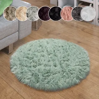 Paco Home Fellteppich »Playa 960« rund 64 mm Höhe Kunstfell, Flokati-Optik, Hochflor, weich und flauschig, Uni-Farben, grün