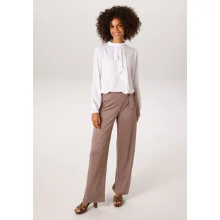 Langarmbluse ANISTON CASUAL, Damen, Gr. 46, weiß, Georgette, Obermaterial: 100% Polyester, unifarben, figurumspielend Po-bedeckend, elastischer Bund mit Gummizug, Blusen Langarmbluse, mit kleinem Volant im Vorderteil