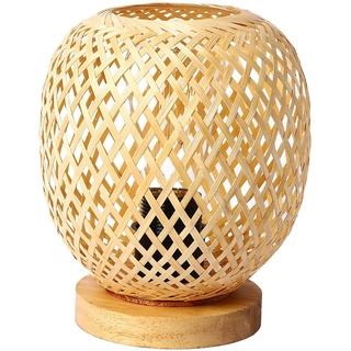 F Fityle Rattan Tischlampen, Korb Tischlampen, Boho Tischlampe ohne Kabel, Lampenschirm Bambus Tischlampe, Tischleuchtemit Ratten-Lampenschirm für Schlafzimmer Wohnzimmer Büro, Grundfarbe