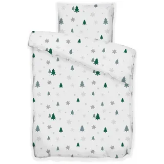 COFI Fleece-Bettwäsche mit grünen Tannenmuster aus 100% Polyester - Kuschelig und pflegeleicht 155x220 cm
