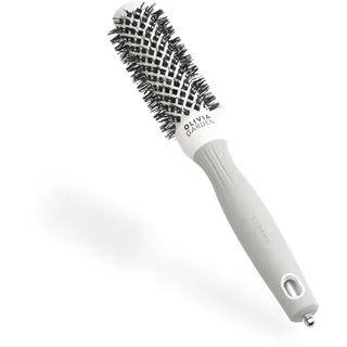 Olivia Garden Expert Shine – Weiß & Grau - 25 - Runde, antistatische Keramikbürste für glänzende und frizzfreie Blowouts