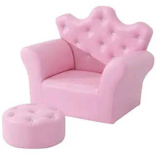 Homcom Kindersofa mit Ottomane 58 x 40,5 x 49 cm Holz rosa