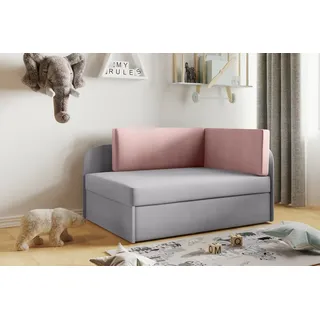 Kaiser Möbel Kinderbett Kindersofa mit schlaffinktion und bettkasten, wachsendes Bett WINNIE Grau-Pink Links - Braun