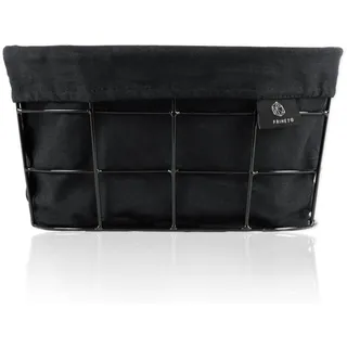 FRIHET 2-in-1 Brotkorb & Obstschale - Metall - waschbare Einlage aus 100% Baumwolle - oval - schwarz - Aufbewahrungskorb - 27 cm x 14 cm x 16 cm (LxHxB) (schwarz, Rechteck)