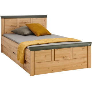 Hom`in Bett , Eichefarben, Dunkelgrau , Holzwerkstoff , 120x200 cm , Schlafzimmer, Komplette Schlafzimmer und Serien, Schlafzimmerserien
