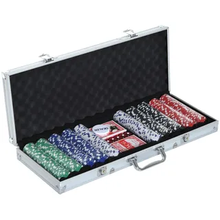 Homcom Pokerkoffer Pokerset 500 Pokerchips 5 Farben 2xKartenspiel 5xWürfel 1xAlukoffer , Multicolor , Kunststoff , 22x55.5 cm , Freizeit & Co, Sport & Fitness