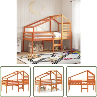 The Living Store Hochbett mit Dach Wachsbraun 90x190 cm Massivholz Kiefer - Braun