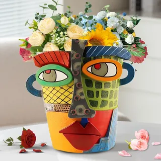 Teeloray Bunte Abstrakte Blumentopf, 18.5cm Abstrakter Pflanzgefäße Harz Übertopf Dekorativer Blumentopf Innen Lustige Sukkulenten Pflanzgefäß Zimmerpflanzen Töpfe für Tisch Centerpiece Geschenke