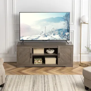 Zinus Bennett TV-Möbel, TV-Möbel im Landhausstil mit Einlegeböden und Türen, Wohnzimmer- oder Schlafzimmermöbel, für Fernseher bis zu 65 Zoll, Grau