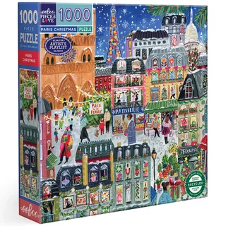 Eeboo Puzzle mit 1000 Teilen Weihnachten in Paris – Puzzle für Erwachsene, 1000 Teile, Weihnachtsszene im Schnee – Maße 58,5 cm x 58,5 cm
