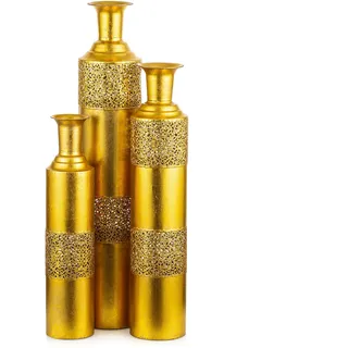 Sziqiqi Gold Metall Bodenvase Groß 3er Set – 83/68/55 cm Hoch Vasen für Boden, Vintage Hohe Bodenvase für Zweige Äste Getrocknete Blumen, Antike Shabby Chic Boden Vase für Wohnzimmer Schlafzimmer