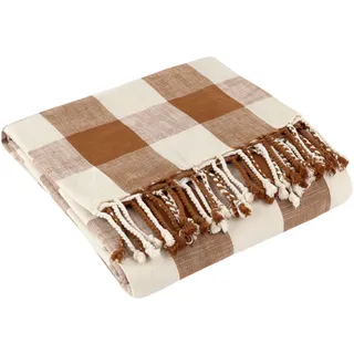 furn. Yard Chesil-Karo-Überwurf aus 100% Baumwolle mit Quasten – Pekannuss – 130 x 170 cm