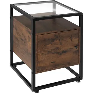 tectake Nachtschrank Dudley,40 x 43 x 60,5 cm,Industrial Holz dunkel, rustikal , Holzwerkstoff , Quadratisch , 40x60.5x43 cm , Schlafzimmer, Nachtkästchen
