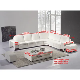 Komplette Sofa Couch Moderne Garnitur Ecksofa + Hocker + Couchtisch Garnituren - Weiß