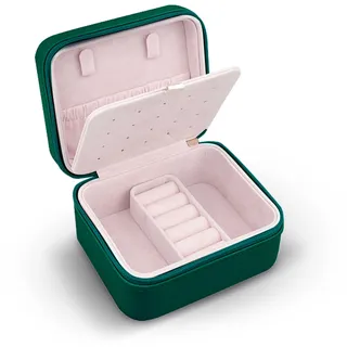 Massido Schmuckkästchen Schmuckbox Reise Schmucketui Klein Schmuckaufbewahrung Organizer Tragbar 11 x 9,5 x 6,2 cm Grün