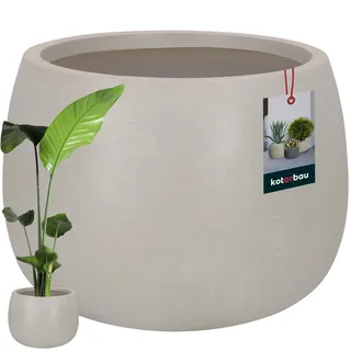 KOTARBAU® Blumentopf rund, Pflanzkübel für Zimmerpflanzen ⌀ 47 cm | Orchideentopf, 31 cm hoch, Pflanzschale für Draußen & Drinnen, Übertopf Betonoptik, Blumentöpfe aus Fibreclay, Beige